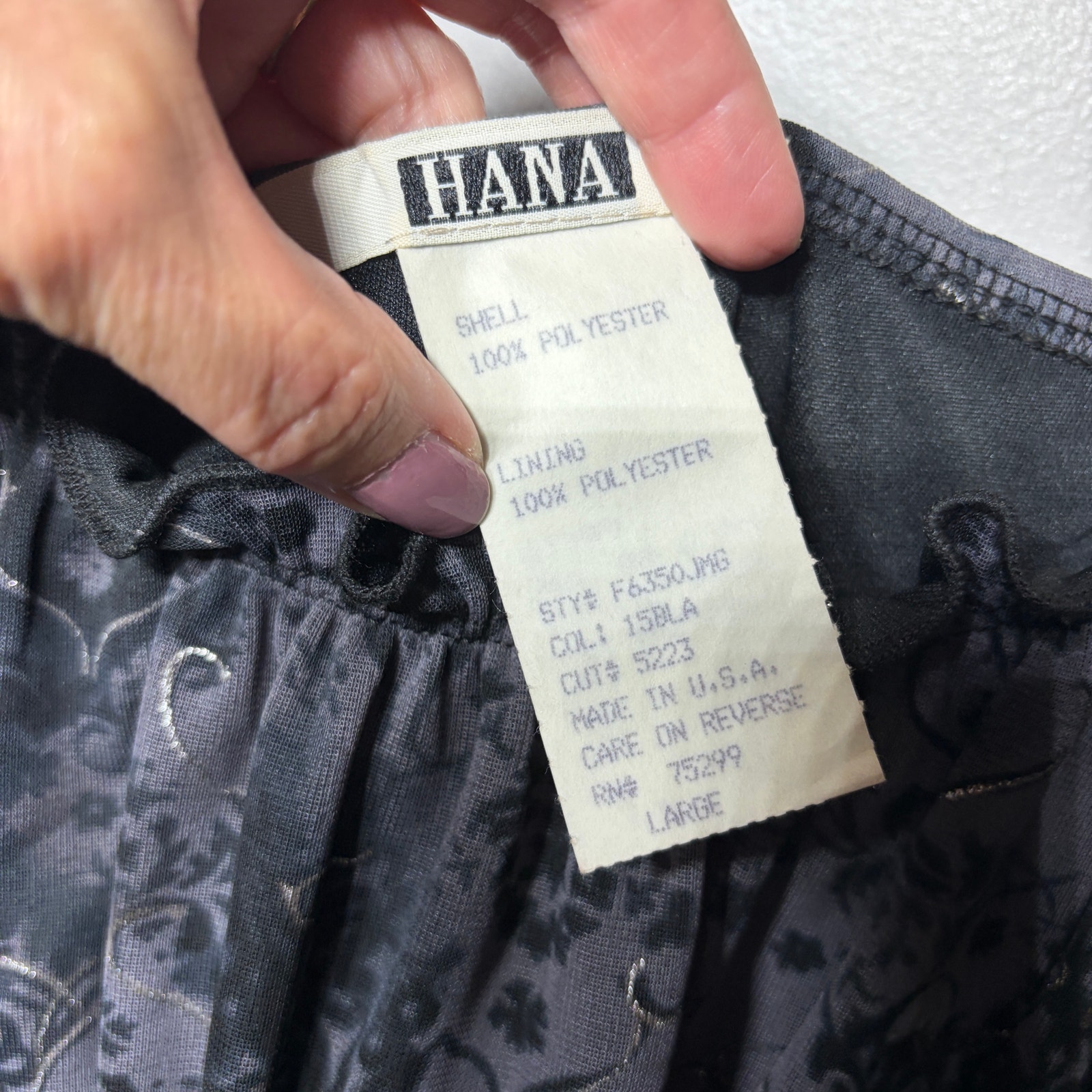 Vtg 90s Y2k Hana Dress Black Gray Floral Babydoll Silver Coquette Party Size L — image 7 of 8